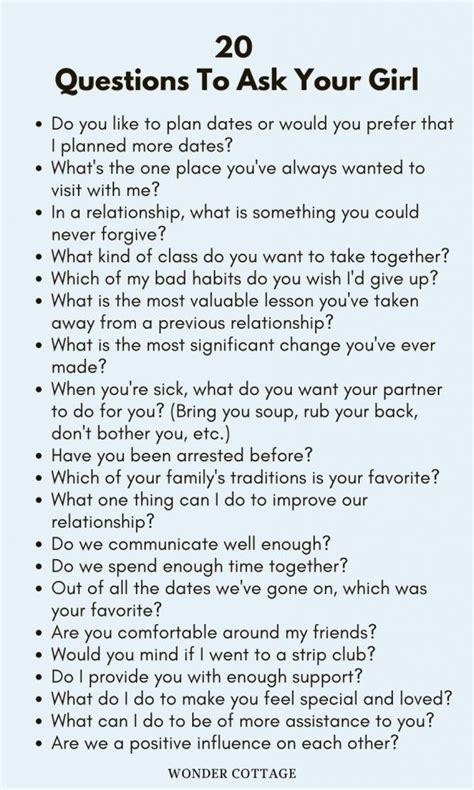 Questions To Ask Your Girlfriend Wonder Cottage Romantic