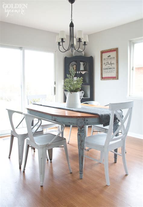 We are loving this dark blue hue (your dinner guests will, too)! Painted Dining Table ... Finally! - The Golden Sycamore