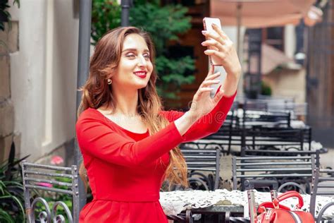 Beautiful Young Woman Is Taking Selfie Stock Photo Image Of Girl