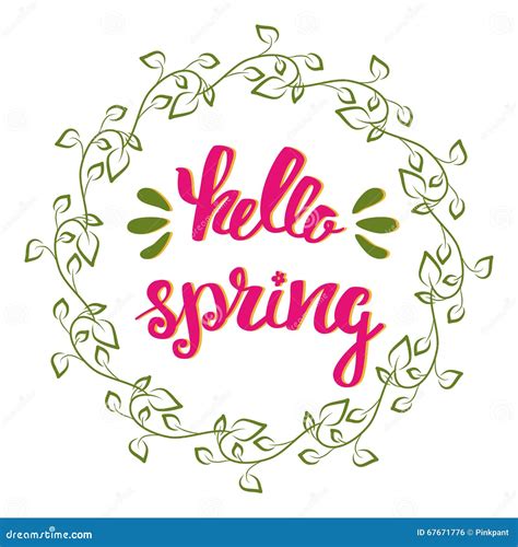 Hello Spring Hand Lettering Calligraphy Inscription With Spring