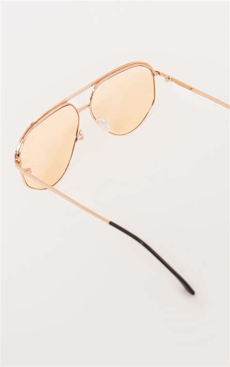 Orange Lens Gold Bar Aviator Sunglasses Prettylittlething Usa