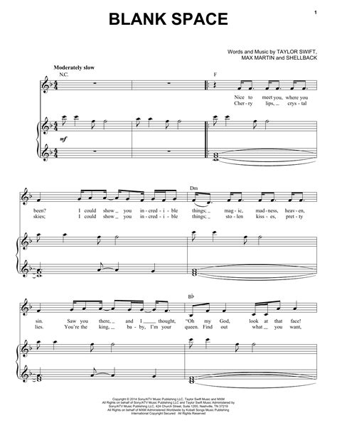 Blank Space Sheet Music By Taylor Swift Piano And Vocal 157433