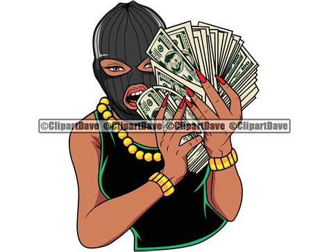 gangster woman ski mask holding 100 dollar bill money fan svg etsy