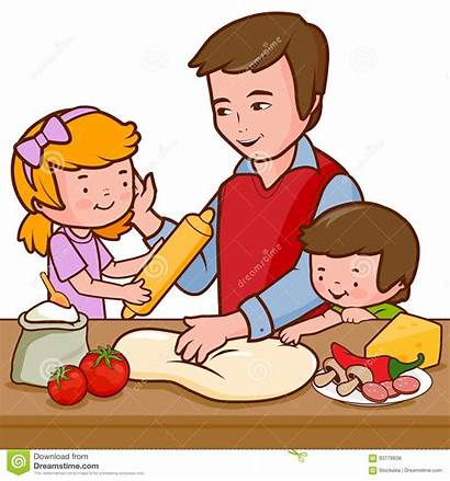 Cooking Pizza Father Kitchen Children Illustration Boy