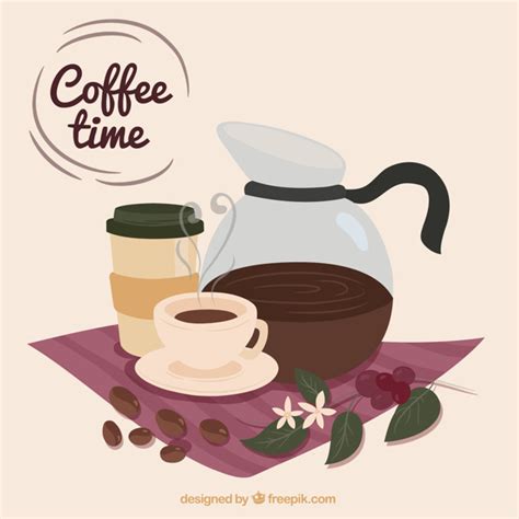 Free Vector Cute Background With Coffee Pot And Coffee Cup