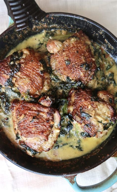 Here's how to do it in the oven. Oven-roasted chicken thighs in a garlic, spinach cream ...