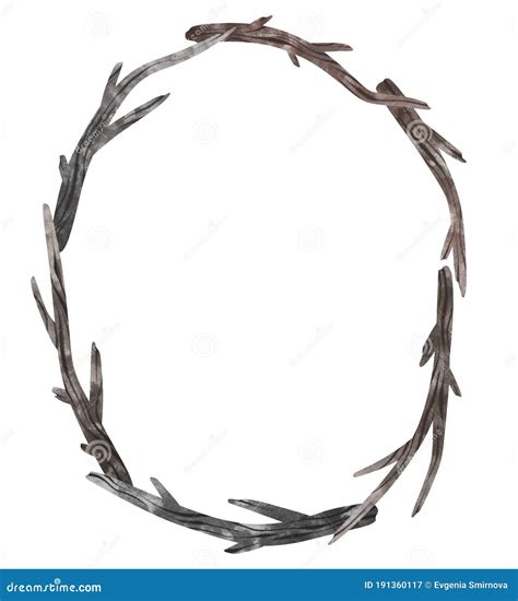 Watercolor Wooden Twigs Oval Frame Driftwood Clipart Stock