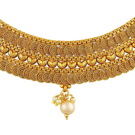 jalebi shape traditional gold plated choker style necklace set for women asmitta 2579783