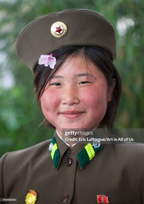 Smiling North Korean Female Soldier Pyongan Province Pyongyang