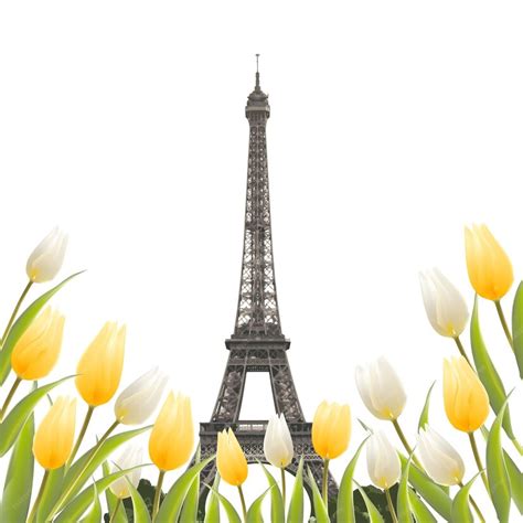 Torre Eiffel Y Ramo De Tulipanes Vector Gratis