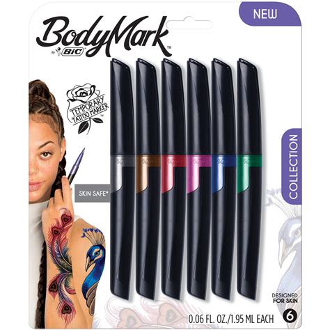 Bic Bodymark Temporary Tattoo Art Markers With Brush Tip Assorted
