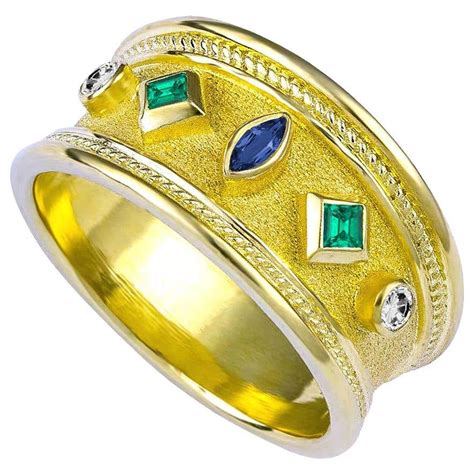georgios collections 18 karat yellow gold emerald multi color diamond band ring for sale at 1stdibs