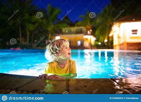 Kids In Swimming Pool At Night Stock Photo Image Of Baby Girl 253889252