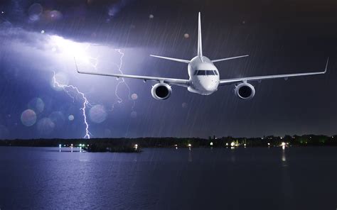 Images Airplane Passenger Airplanes Lightning Sky Rain 3840x2400