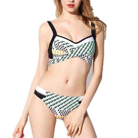 Itfabs Womens Summer Beach Wear Bikini 2018 Bandage Geometry Print Bikini Set Push Up Bra