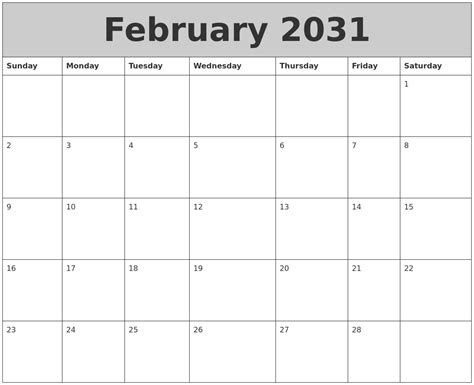 February 2031 My Calendar