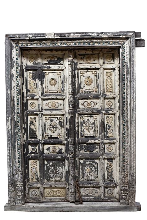 Indien Weiß Gekälkte Tür Tor Mit Rahmen Geschnitzt Rajasthan Um 1900