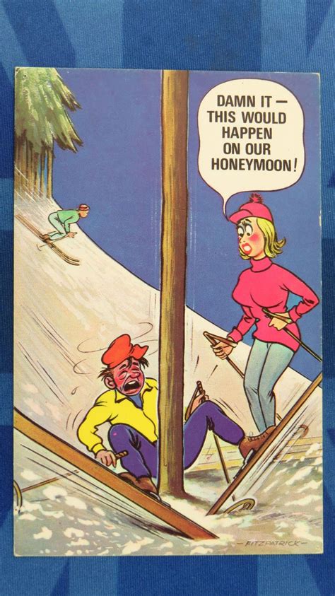 A Bamforth Comic Postcard 1970s Skiing Accident Honeymoon Theme No 744 Funny Postcards Funny