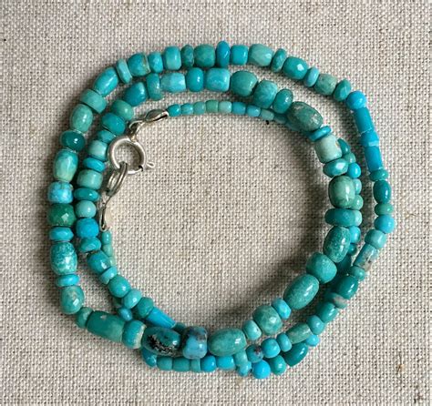 Turquoise Bead Heishi Necklace Native American Sterling Silver Clasp