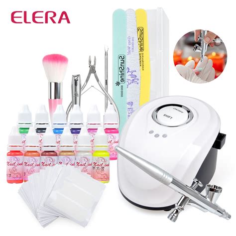 Arsty Nail Art Equipment Airbrush Compressor Kit 12 Colors Nail Paint 8