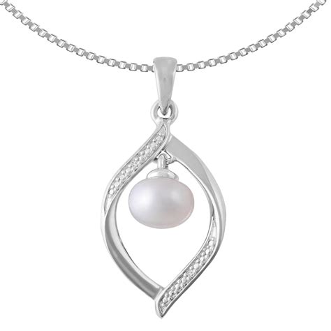 Sterling Silver Diamond Accent And Pearl Teardrop Pendant Gemstone