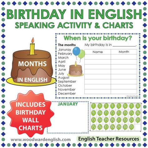 English Months Birthday Speaking Activity And Charts Woodward English