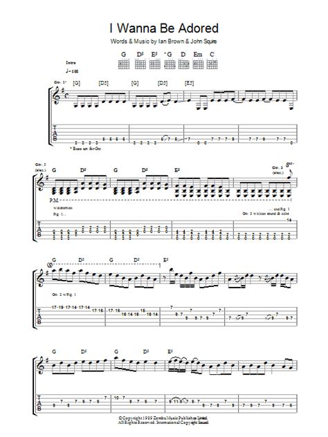 I Wanna Be Adored Sheet Music The Stone Roses Guitar Tab