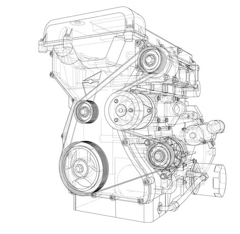 Engine Sketch Vector Rendering Of 3d Gear Mechanism Drawing Vector
