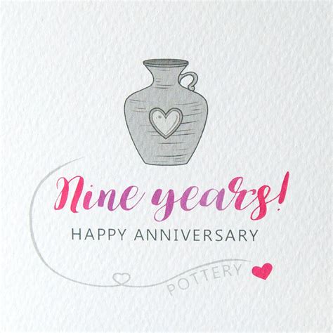 9th wedding anniversary card pottery by miss shelly designs