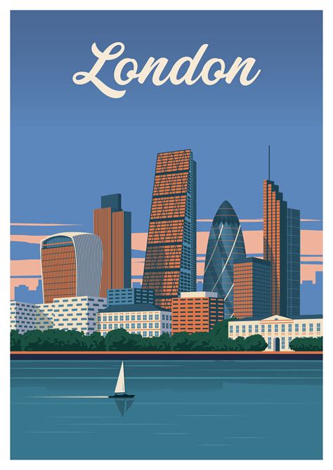 London Vintage Travel Poster Retro Wall Art Uk Print Retro Poster