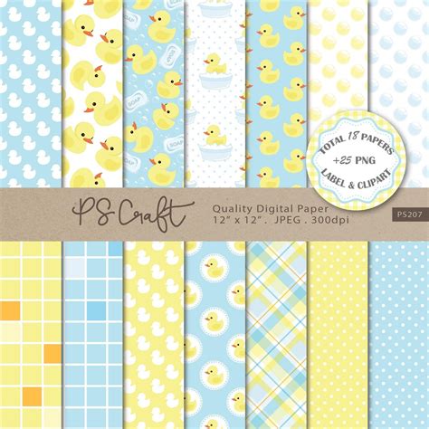 Rubber Duck Digital Paper Seamless Yellow And Blue Digital Etsy