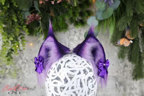 Midnight Purple Lynx Ears Faux Fur Handmade Cosplay Wild Cat Etsy