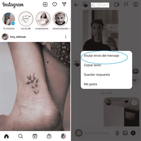 Ejemplo Quinto envío eliminar mensajes recibidos instagram grava