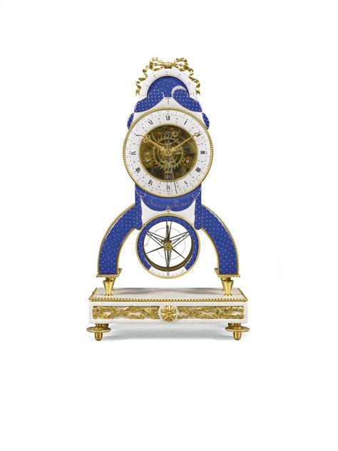 285 A Louis Xvi Enamel Mounted Ormolu And Marble Skeleton Clock With