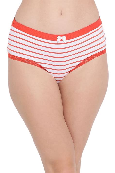 Buy Mid Waist Striped Hipster Cotton Panty With Lace Trims Online India