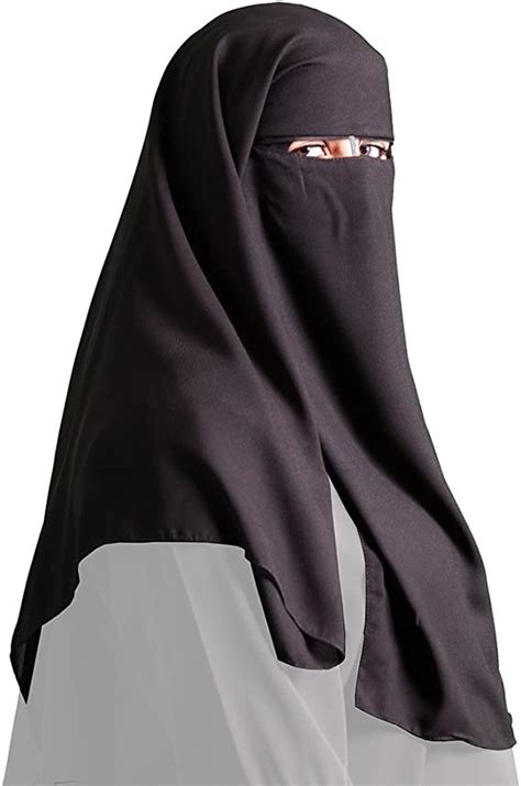 Saudi Niqab Dreilagig Schwarz Muslim Burka Khimar Islamische Kleidung 11 1001 Amazonde