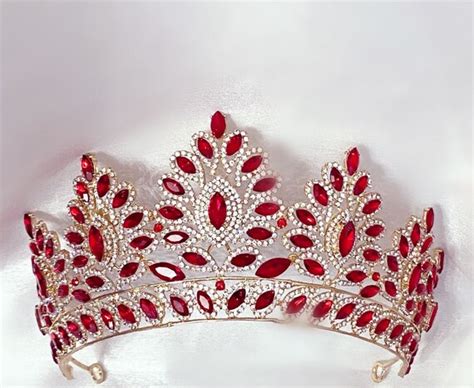 ruby red crystal crown victorian crown royalty crown red etsy