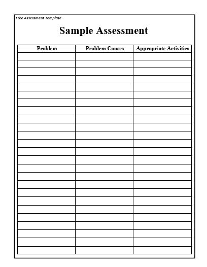 assessment templates   printable  excel word
