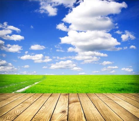 Blue Sky White Clouds Grassland Photography Backdrops Abstract Wood