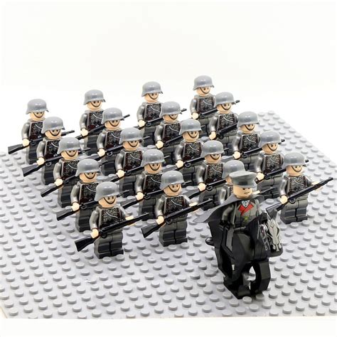 21pcs Grey German Troop Ww2 War Army Military Minifigures Lego Toys