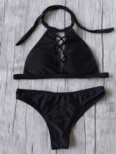 Black Criss Cross Halter Bikini From Shein On 21 Buttons
