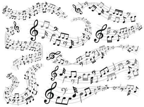 Musical Notes Music Note Swirl Melody Pattern And Sound Waves With