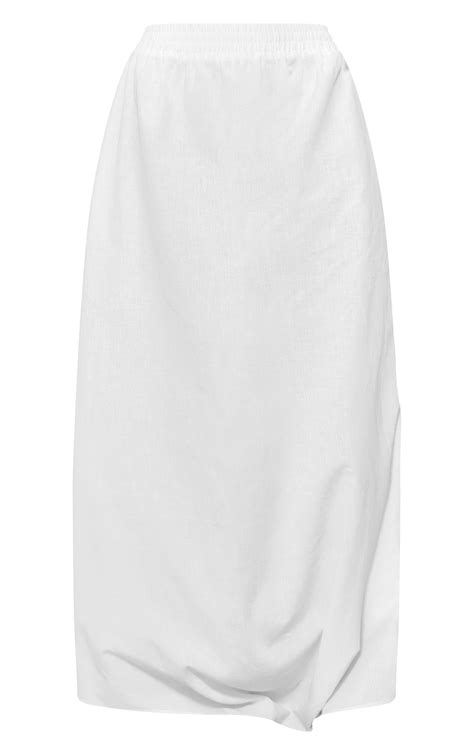 White Linen Look Low Rise Floaty Maxi Skirt Prettylittlething Usa