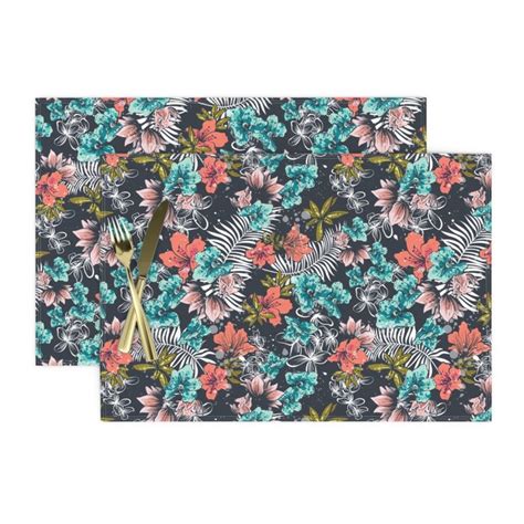 Tropical Placemats Set Of 2 Hawaiian Beach Floral By Etsy