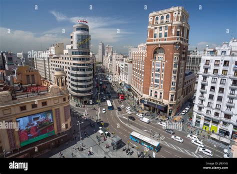 Spain Madrid City Gran Via Avenue Callao Square Stock Photo Alamy