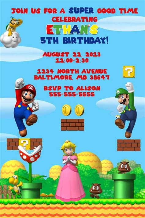 Super Mario Brothers Invitation Print Your Own Digital Etsy