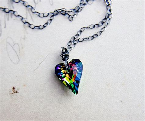 Crystal Heart Necklace Rainbow Vitral Crystal Colorful Pendant