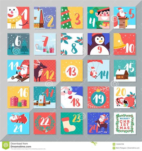 Christmas Holiday Advent Calendar Template Design Merry Xmas Da Stock