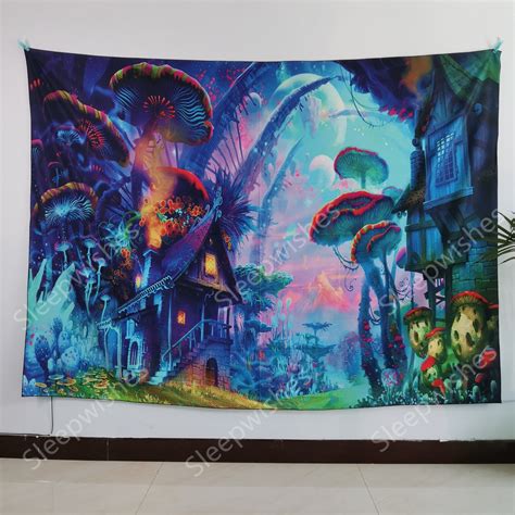 Psychedelic Mushroom Tapestry Wall Hanging Fantasy Forest Etsy Uk