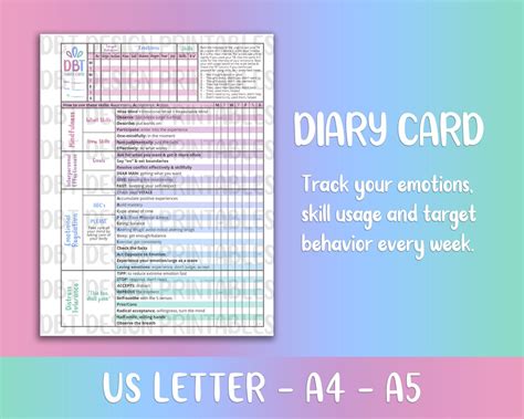 Dbt Diary Card Ptsd Bpd Anxiety Depression Bipolar Etsy